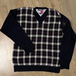 VTG Tommy Hilfiger Men's Pullover Golf Sweater Navy Blue Size Large V-Neck 90s